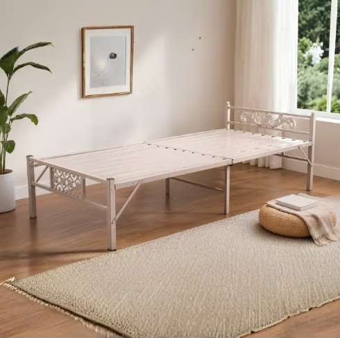 ABX HOME Foldable Single Metal Bed – Space-Saving Portable Guest Bed with Headboard (190X90 CM)