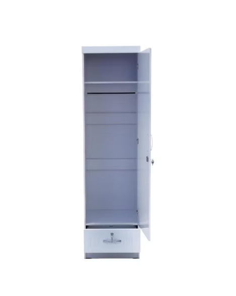 Turin Single door wardrobe with Mirror hanger and shelf with lockable drawer and door (With Assembly)