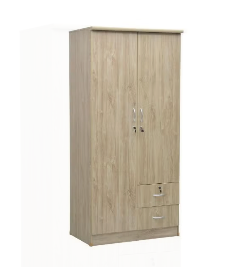 Riley 2 Door wardrobe with 2 drawer Hanging Rod & 5 Shelves (With Installation)