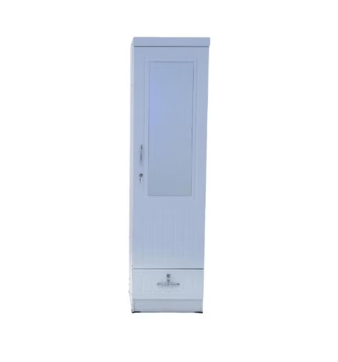 Turin Single door wardrobe with Mirror hanger and shelf with lockable drawer and door (Without Assembly)
