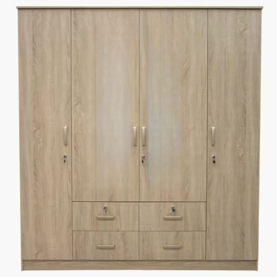 RIBEZ 4 Door wardrobe for Bedroom with 4 Drawers and 7 Shelves | Cupboard for Home | Bedroom Wardrobes | Engineered Wood Cupboard (With Installation)