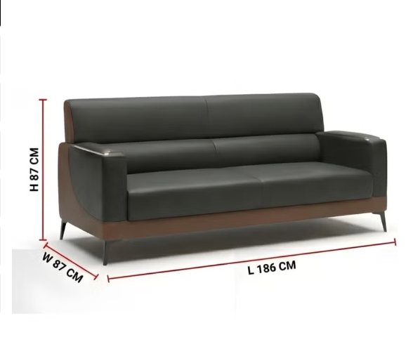 EUREKA 3+1+1 Sofa Set – 5-Seater Faux Leather Sofa for Living Room & Office | Modern Office Sofa Set (Black-Brown)