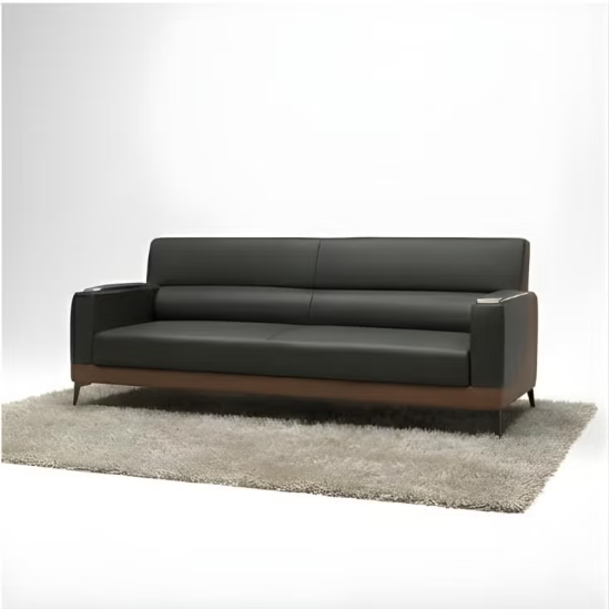 EUREKA 3+1+1 Sofa Set – 5-Seater Faux Leather Sofa for Living Room & Office | Modern Office Sofa Set (Black-Brown)