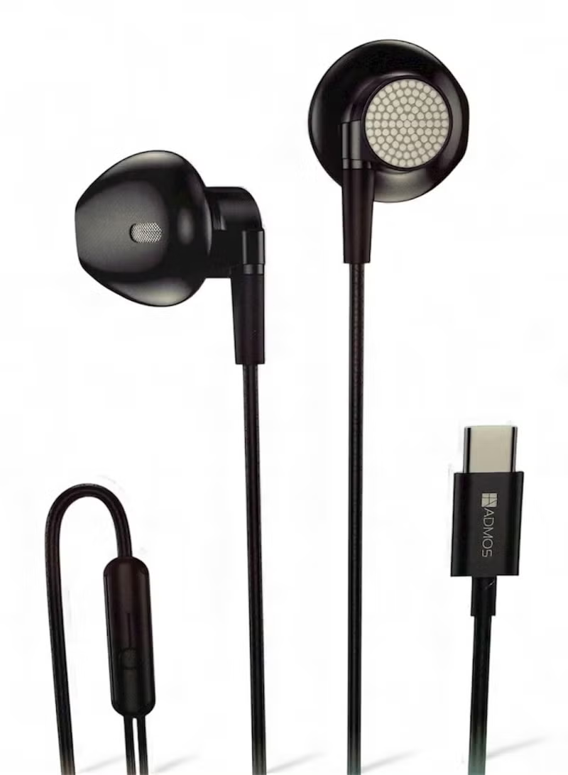 High-quality ADMOS wired USB-C earphones with a microphone and volume control, in-ear headphones for iPhone 15 1617, iPad Pro/Air, and Samsung