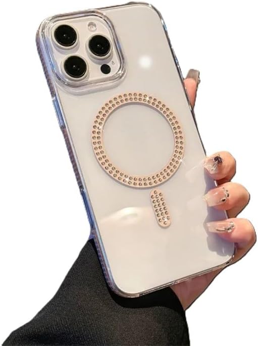 iPhone 16e Clear MagSafe Case with Gold Titanium Camera Lens Protection – Diamond Clear Shockproof Cover