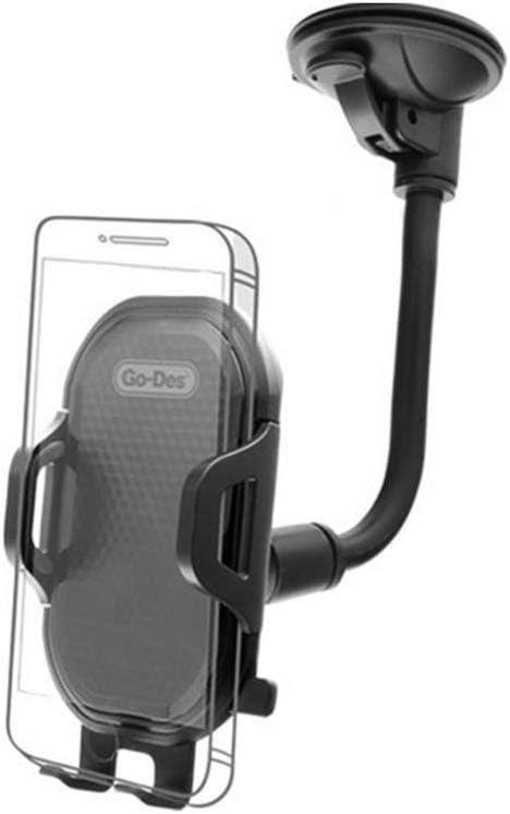 Go-Des GD-HD651 360° Universal Car Phone Holder – Long Arm Windshield & Dashboard Mount with Strong Suction & Shockproof Grip (Black)
