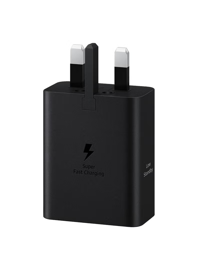 50W Dual-Port Fast Charging Power Adapter with USB-C 5A Cable 1.8m, 3-Pin Wall Charger for Smartphones, Tablets & USB-C Devices - Black