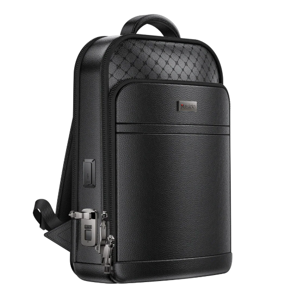 Yesido WB59 Leather Smart Backpack with Fingerprint Lock Security - Black