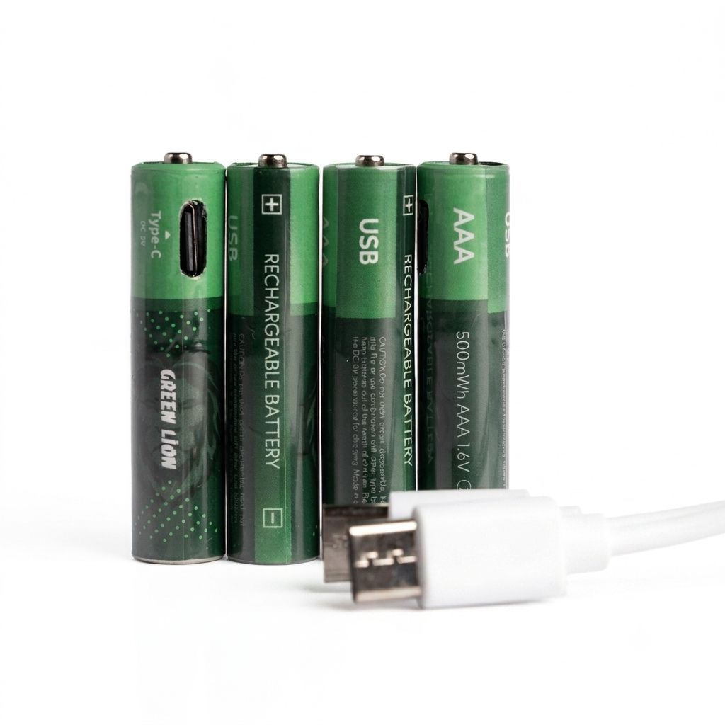 Green Lion Rechargeable AAA Battery 1.6V 500mWh Zn-Ni Alkaline Battery with Type-C Charging