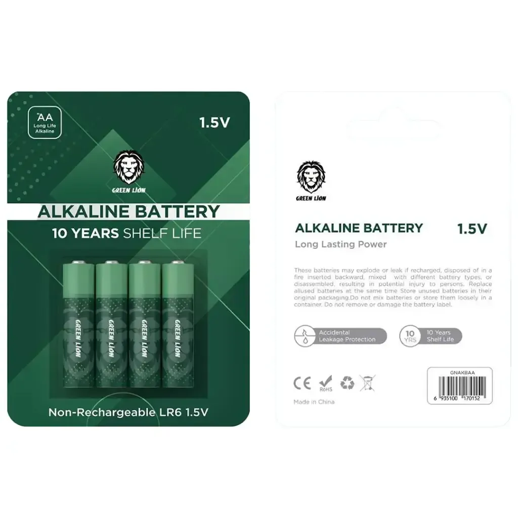Green Lion 1.5V Alkaline AA & AAA Batteries Long-Lasting Non-Rechargeable Battery - Green