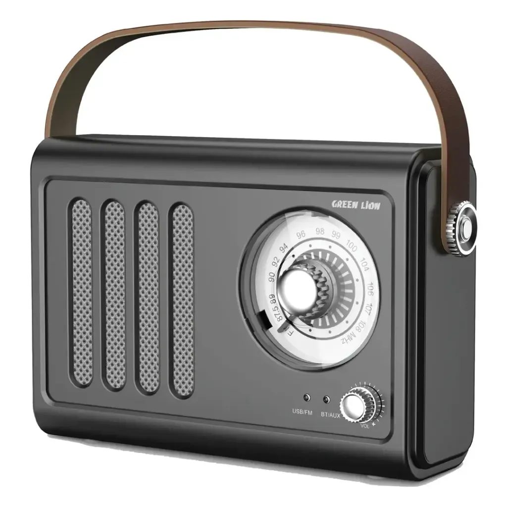 Green Lion Vintage Radio Bluetooth Speaker – Brown | Portable FM Radio with Bluetooth 5.3, USB, AUX & 1500mAh Battery