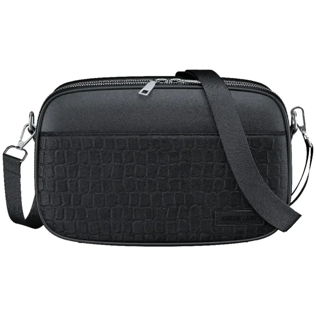 Green Lion Aero Crossbody Bag – Black | Premium PU Leather Waterproof Travel Sling Bag with 3L Capacity