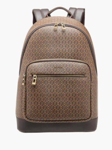 Duchini Monogram Print Backpack with Zip Closure and Laptop Compartment - 31x43x17 cm - Brown