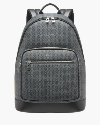 Duchini Monogram Print Backpack with Zip Closure and Laptop Compartment - 31x43x17 cm - Gray