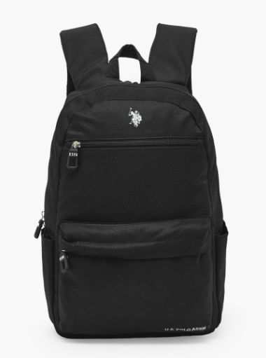 US POLO ASSN. Solid Backpack for Boys 8-13 Years with Adjustable Shoulder Straps - 18 inches - Black