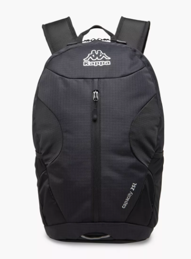 Kappa Logo Print Backpack with Adjustable Straps and Zip Closure - 16x46x27 cm - Black