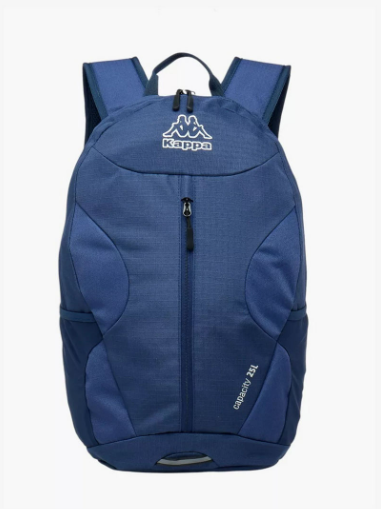 Kappa Logo Print Backpack with Adjustable Straps and Zip Closure - 16x46x27 cm - Blue