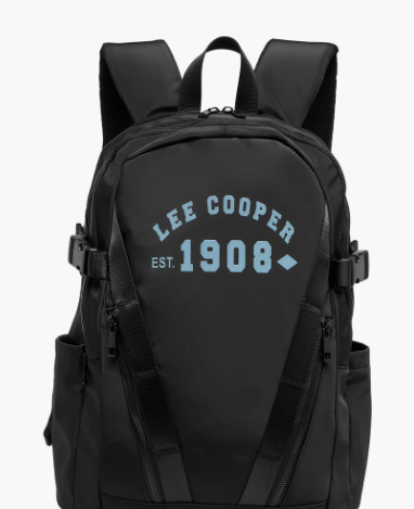 Lee Cooper Printed Backpack with Adjustable Straps and Zip Closure - 16xX33X47 cm - Black