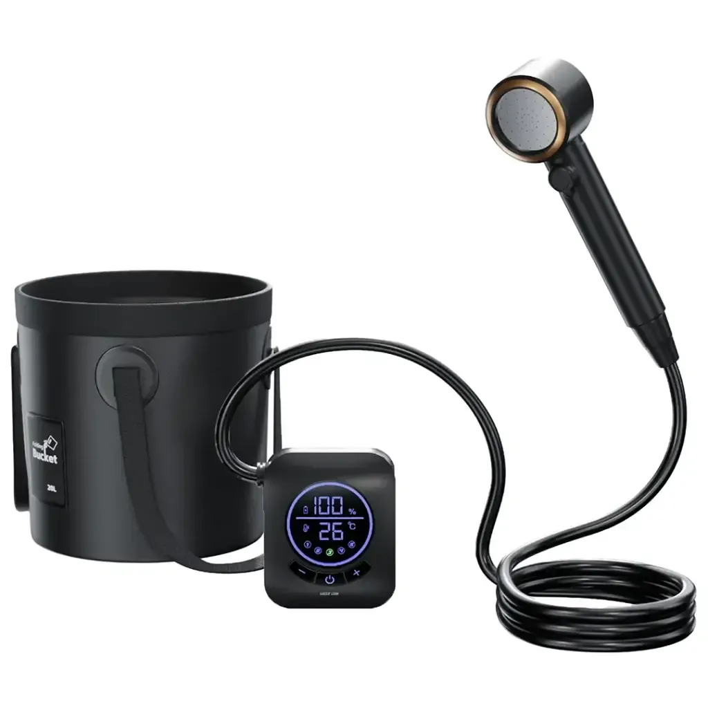Green Lion Camping Shower with Smart Digital Display – Black | 8000mAh Portable Outdoor Shower Kit with 20L Water Bag