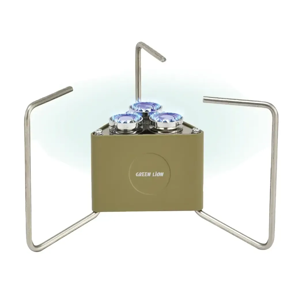 Green Lion 3-Burner Foldable Camping Stove – Khaki | 8000W Portable Butane Gas Outdoor Cooking Stove