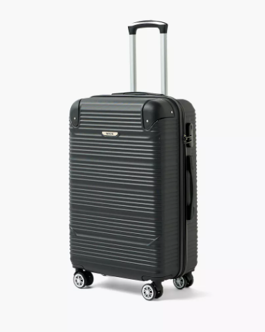 WAVE Textured Hardcase Luggage Trolley with Retractable Handle - 24 inches Check-In Bag - Black
