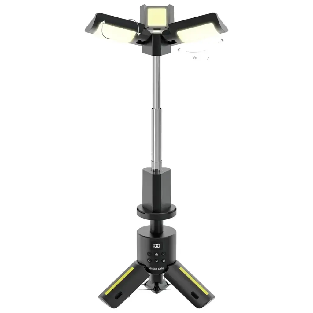 Green Lion Tripod Tribeam Camping Light – Black | 10050mAh Portable LED Lantern with RGB & SOS Mode