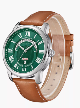 Kenneth Scott Men's 44 MM Brown Strap Analog Leather Watch | K24020-SLEH