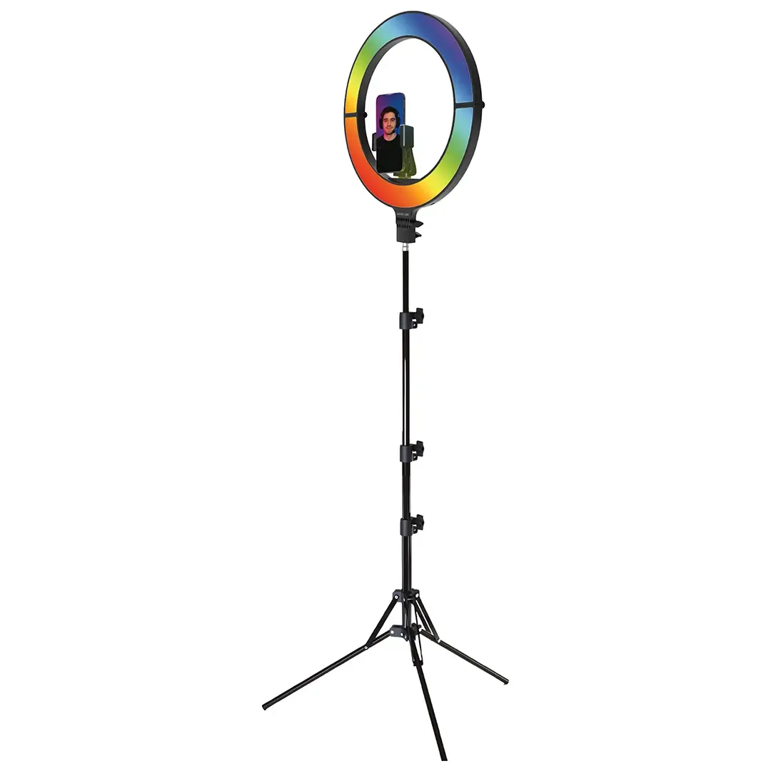 Green Lion 18-Inch Foldable Ring Light – Black | 48W LED Studio Light with Tripod & RGB Modes