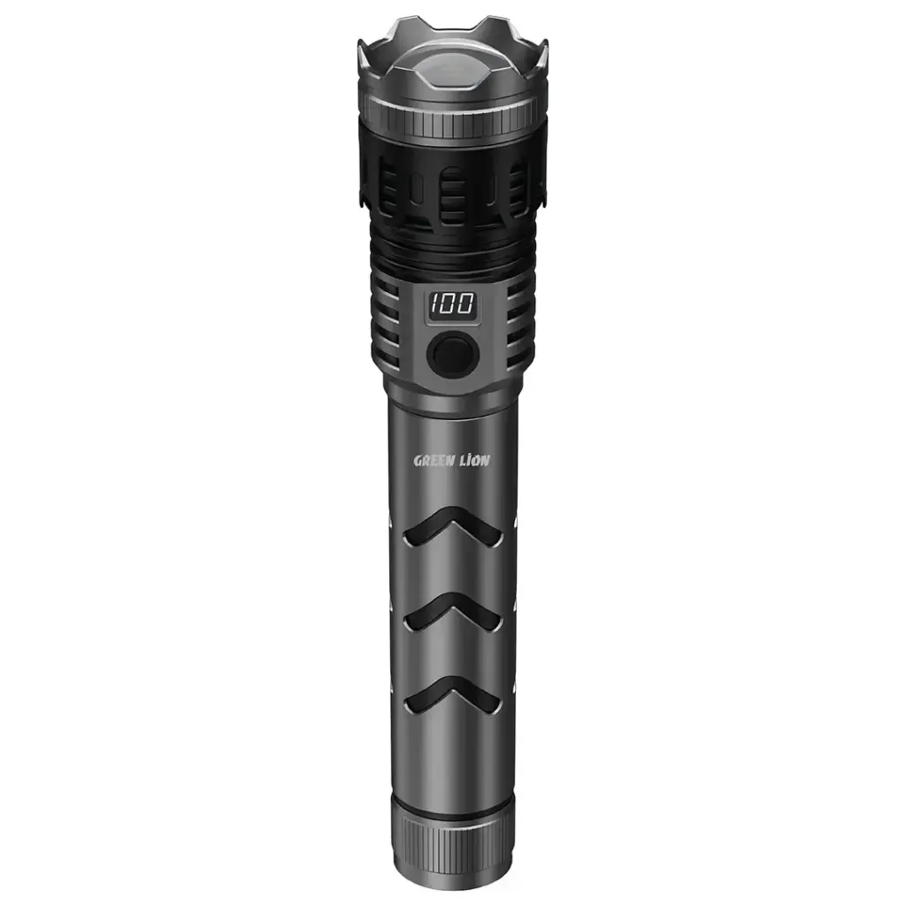 Green Lion Hunter Pro Portable Flashlight – Gray | 2000 Lumens Rechargeable Torch with 600m Beam