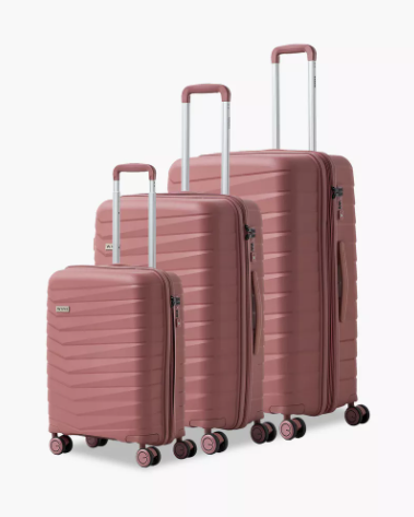 WAVE Textured Hardcase Trolley Bag with Retractable Handle - Set of 3 - Pink