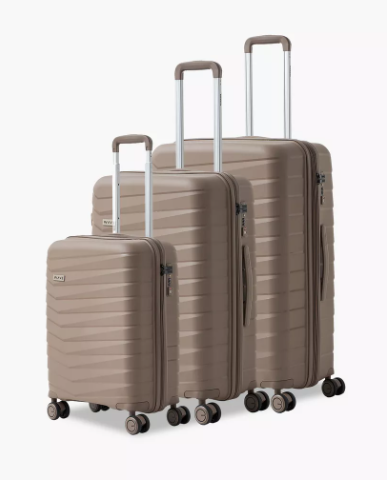 WAVE Textured Hardcase Trolley Bag with Retractable Handle - Set of 3 - Beige