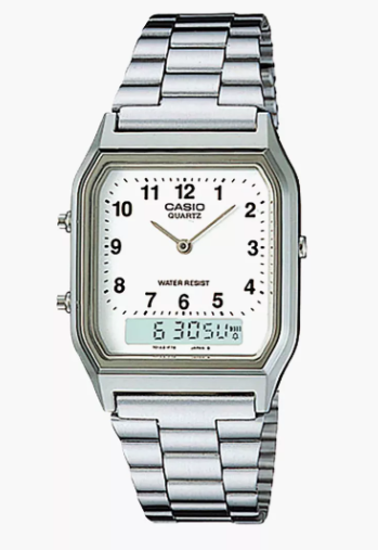 Casio Men Silver Analog/Digital Stainless Steel Strap Watch - AQ-230A-7BMQ