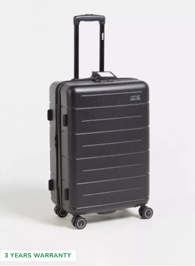 WAVE Textured Hardcase Luggage Trolley with Retractable Handle - 24 inches Check-in Bag - Black