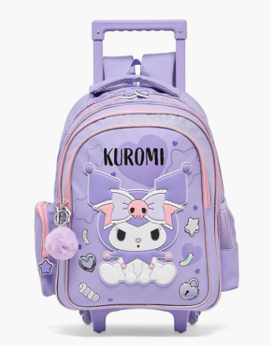 Sanrio Kuromi Print Trolley Bag for Girls 5-8 Years Retractable Handle - 19 inches
