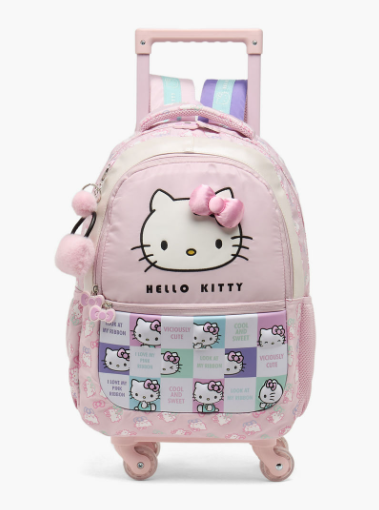 Sanrio Hello Kitty Trolley Bag for Girls 5-8 Years with Retractable Handle - 16 inches