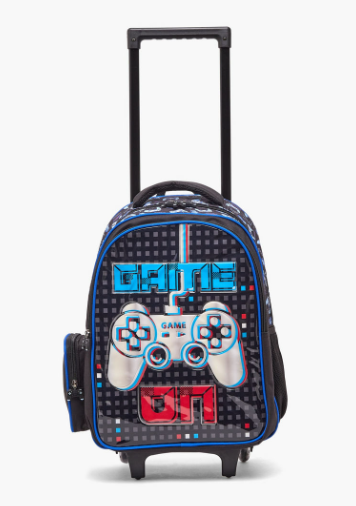 Juniors Game Print 5-Piece School Trolley Bag Set for Boys 5-8 Years with Lunch Bag - 16 inches