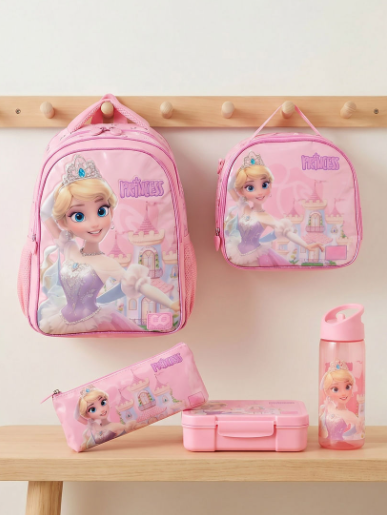 SAMI STUDIO Princess Print 5-Piece Backpack Set for Girls 5-8 Years with Lunch Bag - 16 inches