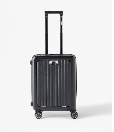 WAVE Textured Hardcase Trolley with Retractable Handle - 20 Inches Check-in Bag - Black