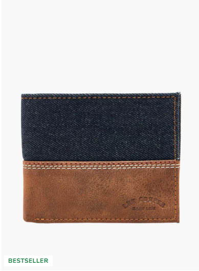 Lee Cooper Men Leather Bi-Fold Wallet - Denim/Brown