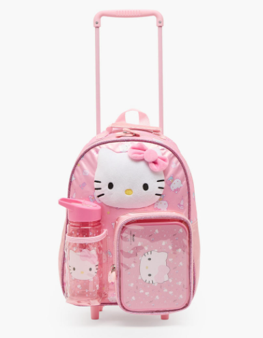 Sanrio Hello Kitty Print 3-Piece School Trolley Bag Set for Girls 3-5 Years with Lunch Box-14 inches