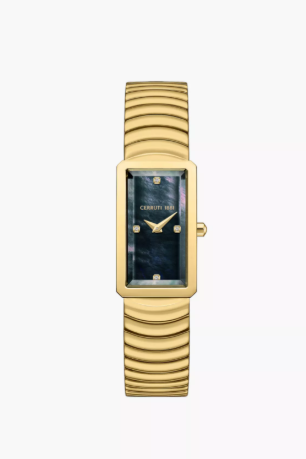 Cerruti Rectangular Black Mother-of-pearl Dial Gold Watch
