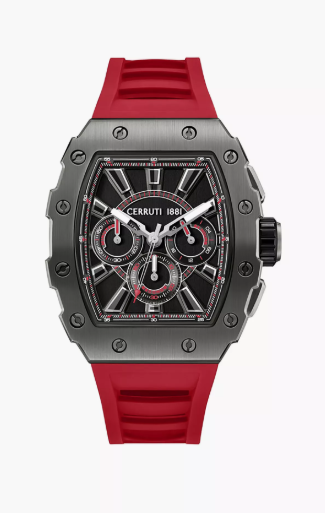 Cerruti Gubbio Black Dial Silicone Strap Chronograph Watch for Men