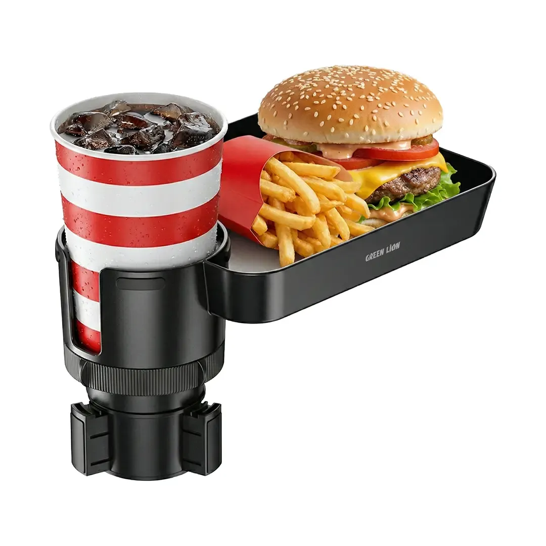 Green Lion Multifunctional Car Cup Holder Tray | 360° Rotating Car Organizer with Drink & Snack Holder