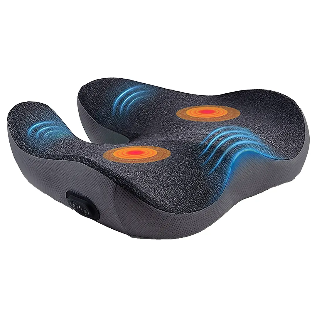 Green Lion Massage and Heating Seat Cushion – Grey | Memory Foam Heated Vibration Car & Office Seat Pad