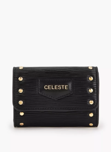 Celeste Stud Embellished Wallet with Button Closure - Black