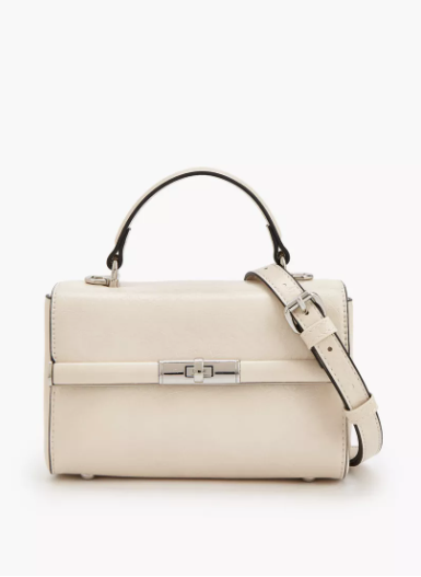 Celeste Solid Satchel Bag with Twist Lock Closure - Cream