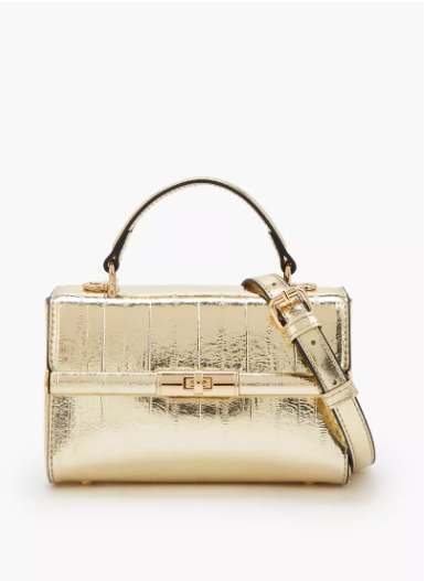 Celeste Metallic Satchel Bag with Twist Lock Closure - Gold