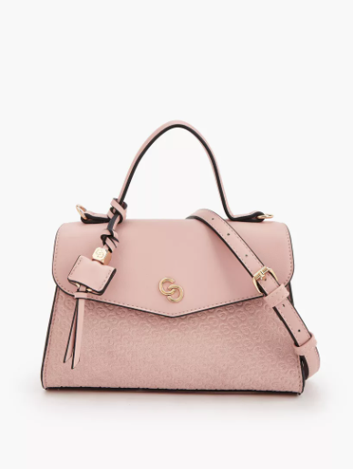 Celeste Monogram Embossed Satchel Bag with Detachable Strap - Pink