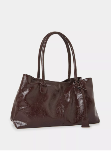 Styli Solid Shoulder Bag with Loop Charm - Brown