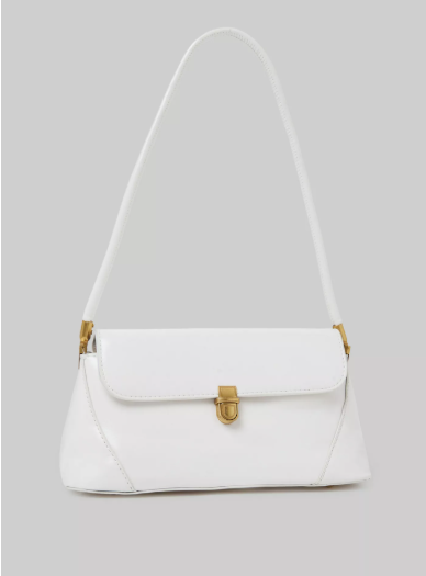 Styli Flap Shoulder Bag with Push-Lock - Cream